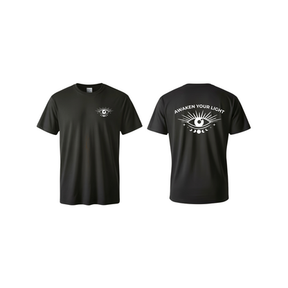 Awaken Your Light Spiritual T-Shirt – Mystical Eye & Moon Phase Tee