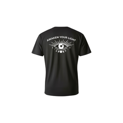 Awaken Your Light Spiritual T-Shirt – Mystical Eye & Moon Phase Tee