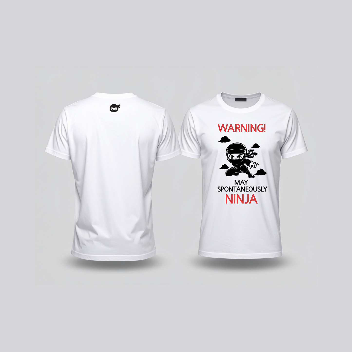 Spontaneously Ninja Kids T-shirt – Funny Ninja Graphic Tee in White with Black & Red Print
